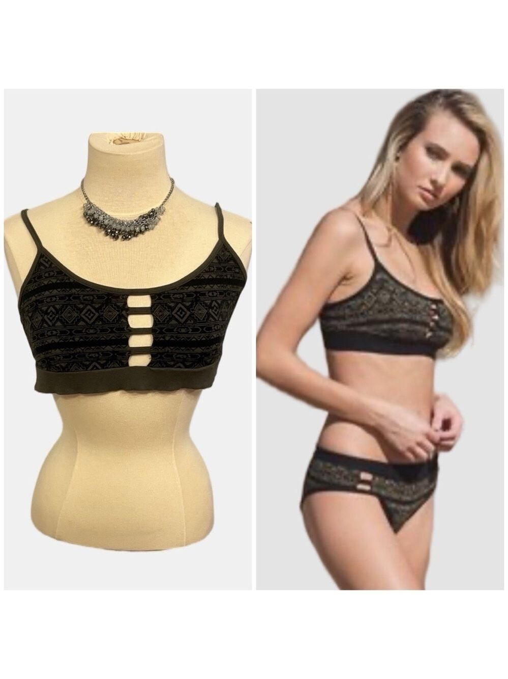 Nomad Hemp Wear Aztec Bralet Large Dark Green and Black